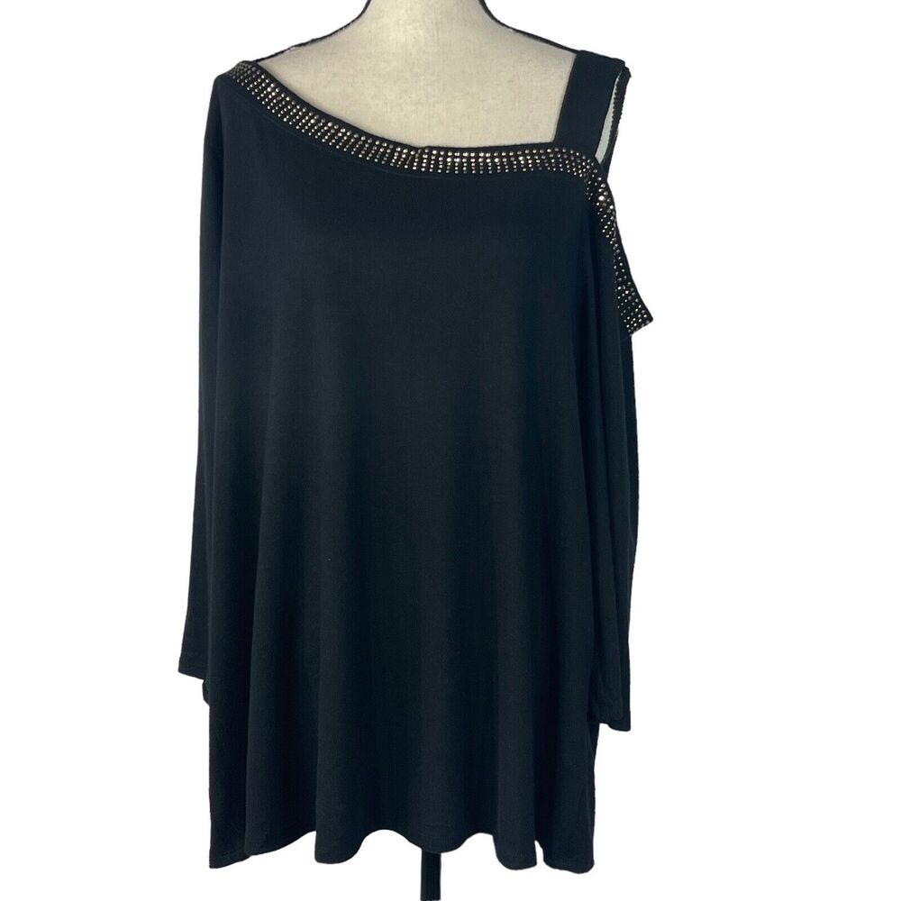 JM Collection 4X-Large Sweater Embellished Scoop Neck 3/4 Sleeve Cold-Shoulder